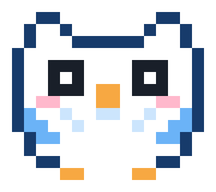 Owlnighter, a pixel snowy owl, wide awake